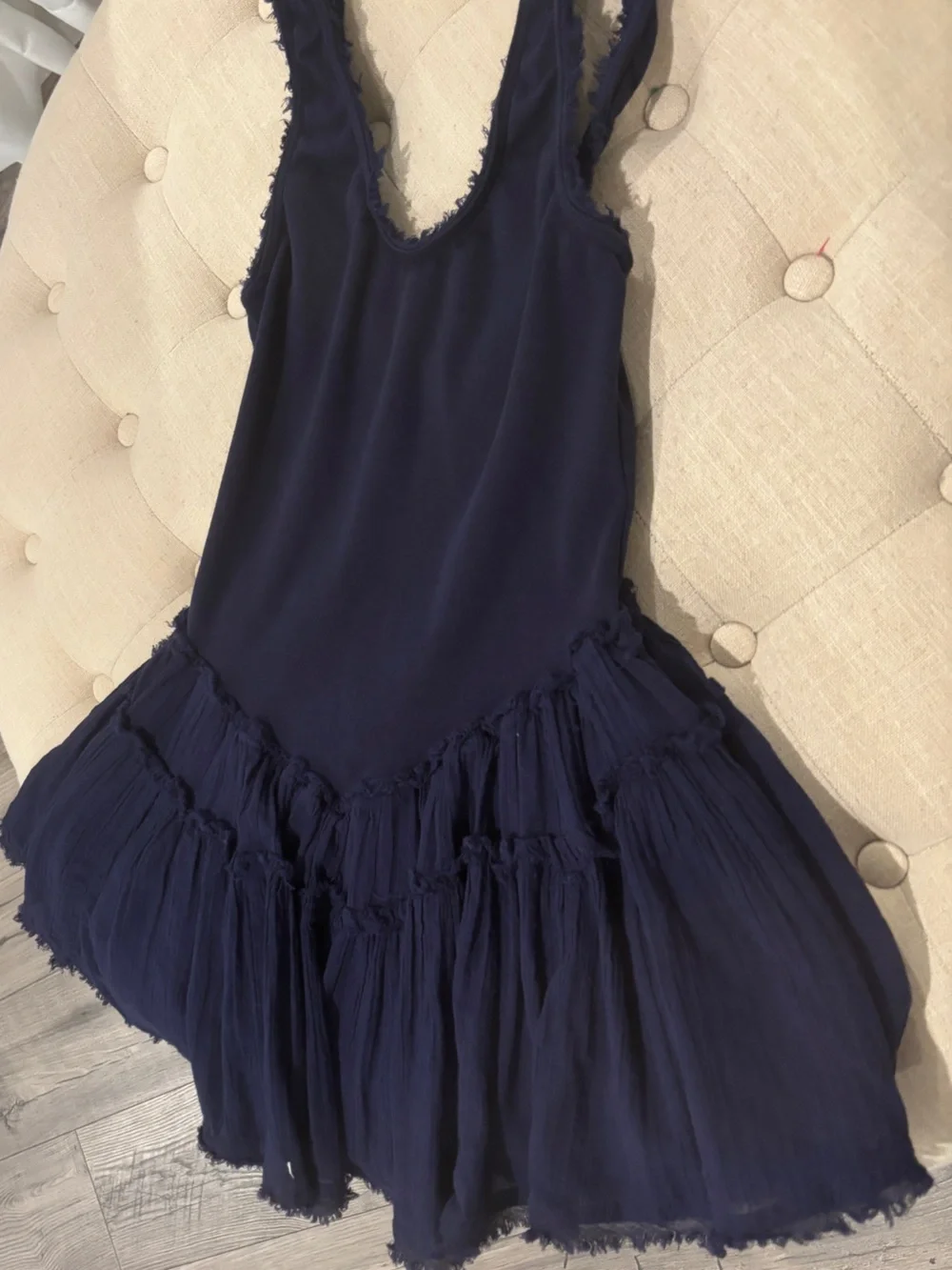 Free People Navy Ruffle Trim Mini Dress